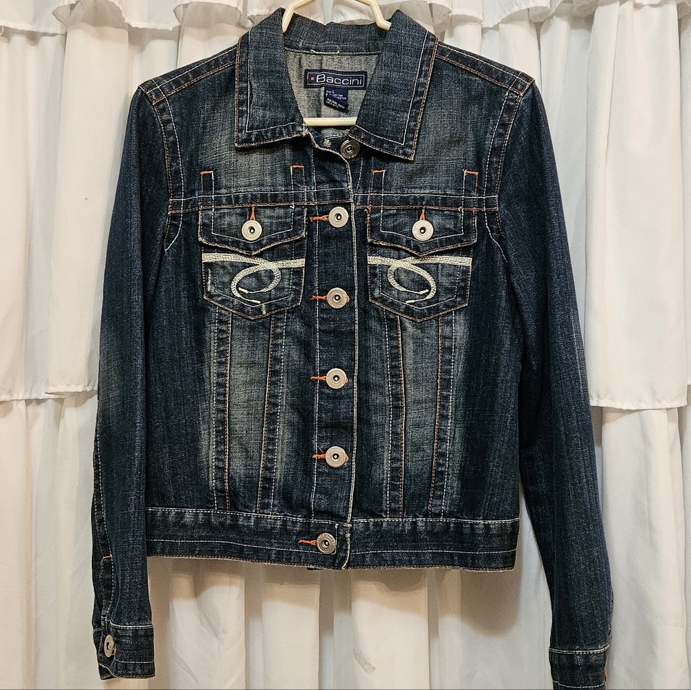 Baccini Embroidered Dark Blue Denim Jacket